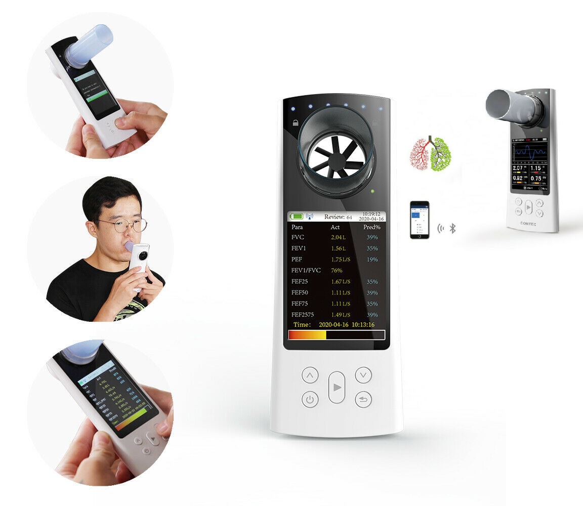 Máy đo phế dung kế loại cầm tay kết nối Bluetooth / Thiết bị đo thể tích phổi loại cầm tay kết nối Bluetooth qua Smartphone; PC bởi Phần mềm PC